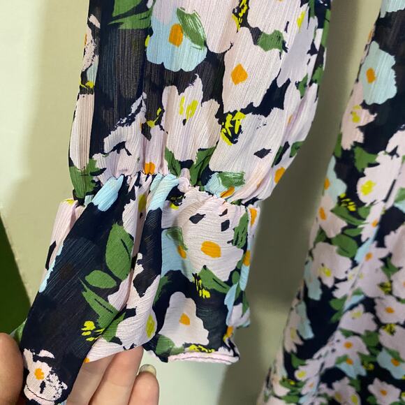 J.Crew Mercantile Drapey Tie-front Dress Long Sleeve Light Pink Floral Sz S - Picture 5 of 14